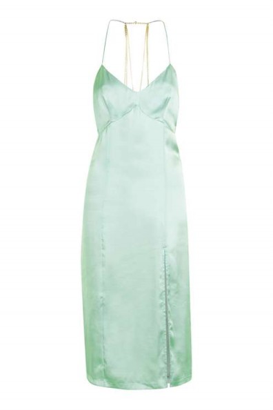 Topshop Chain Back Slip Dress in mint. Light green cami dresses | on-trend fashion | silky fabric | thin straps | strappy style | spaghetti strap
