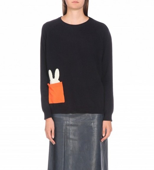CHINTI AND PARKER X MIFFY Miffy peep cashmere jumper – navy crew neck jumpers – rabbits – white rabbit – bunny sweaters – cute bunny ears – knitted fashion – womens knitwear - flipped