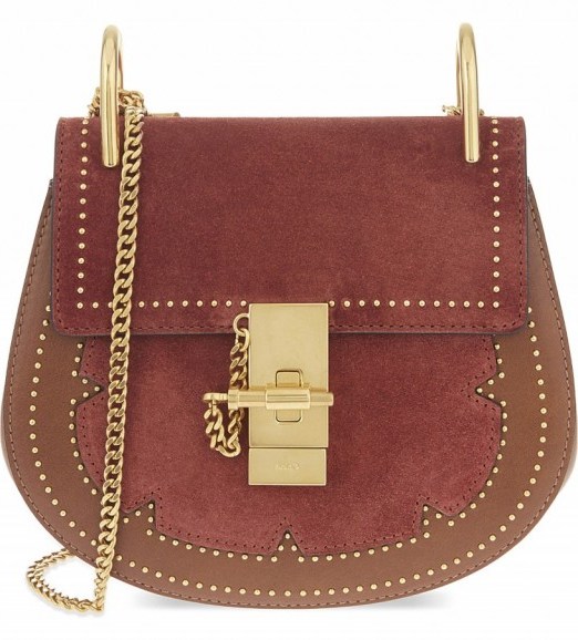 CHLOE Drew mini suede & calf leather cross-body bag sienna red tan – luxury handbags – designer crossbody bags – small gold chain strap shoulder bags – luxe accessories – autumn tones – winter colours - flipped