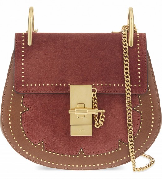 CHLOE Drew mini suede & calf leather cross-body bag sienna red tan – luxury handbags – designer ...