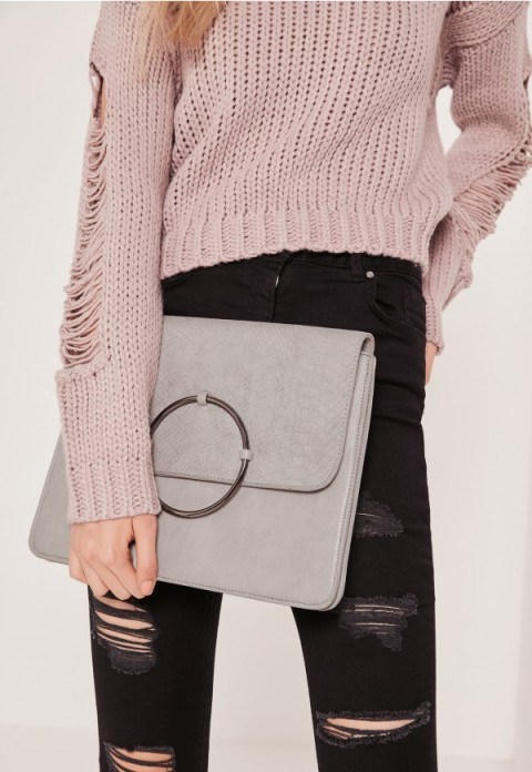 missguided circle trim oversized clutch bag grey ~ affordable luxe ~ oversized envelope bags ~ luxury looking accessories ~ evening handbags ~ going out bags ~ chic style - flipped