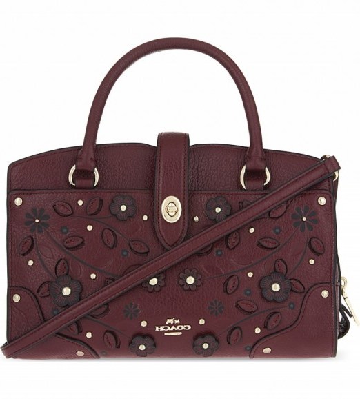COACH Willow mercer 24 burgundy leather cross-body bag floral embellished – flower embossed crossbody bags – quality handbags – perfect autumn accessories - flipped