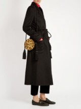 HILLIER BARTLEY Collar box leopard-print tassel bag ~ brown tone shoulder bags ~ small round crossbody ~ animal prints ~ luxury handbags