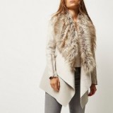 River Island cream faux fur fallaway jacket – autumn/winter jackets – fur collar coats – womens outerwear