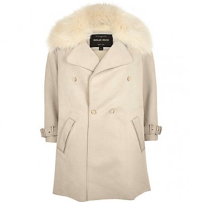 River Island Cream faux fur trim double-breasted coat. Womens winter coats | faux suede outerwear | chic autumn jackets | luxe street style fashion - flipped