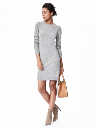 banana republic light grey heather crew neck sweater dress ~ casual day chic ~ luxe style knitted dresses ~ autumn fashion ~ knitwear - flipped