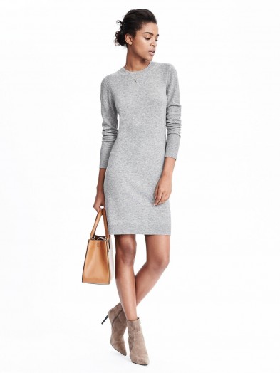 banana republic light grey heather crew neck sweater dress ~ casual day chic ~ luxe style knitted dresses ~ autumn fashion ~ knitwear