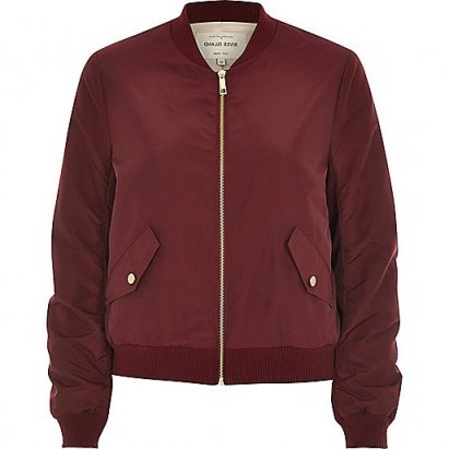 River Island Womens Dark red nylon bomber jacket. Casual autumn jackets | on trend outerwear | autumnal colours | fashion trending now - flipped