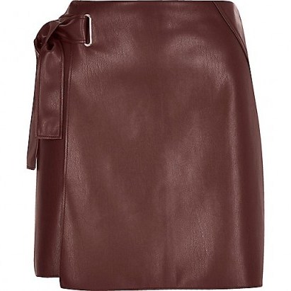 river island dark red buckle wrap mini skirt – faux leather skirts – Autumn / Winter fashion colours – warm tones – leather look clothing - flipped