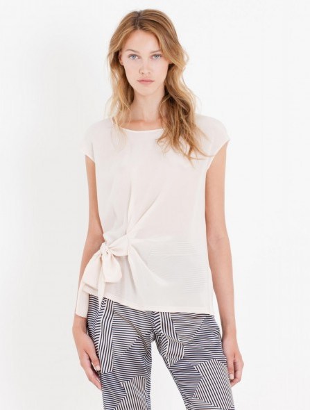 MAX & CO Draped silk and jersey top beige. Side tie tops | feminine style | cap sleeve | womens’s chic fashion - flipped
