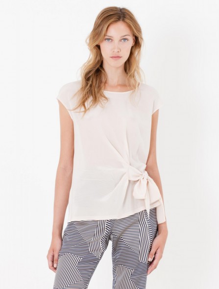 MAX & CO Draped silk and jersey top beige. Side tie tops | feminine style | cap sleeve | womens’s chic fashion