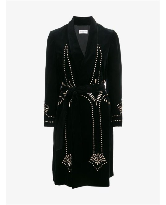 DRIES VAN NOTEN Ravik Sequin Embellished Black Velvet Belted Coat ...