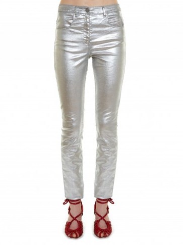 ISABEL MARANT ÉTOILE Ellos metallic silver high-rise skinny jeans ~ designer metallics ~ casual luxe ~ statement fashion ~ shiny trousers - flipped