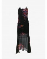 ETRO Silk Floral Printed Slip Dress black. Long semi sheer cami dresses | designer fashion | lace trim neckline | strappy maxi dresses | spaghetti straps | thin strap | on-trend clothing