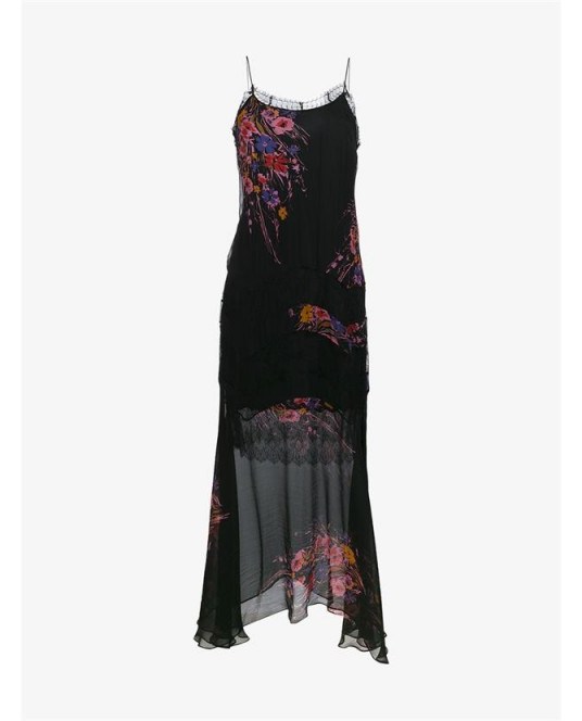 ETRO Silk Floral Printed Slip Dress black. Long semi sheer cami dresses | designer fashion | lace trim neckline | strappy maxi dresses | spaghetti straps | thin strap | on-trend clothing - flipped