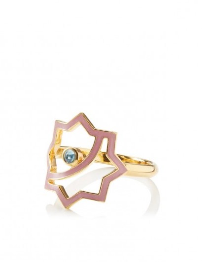 LEIVANKASH Gold Enamel Kasha Ring ~ rose gold & blue topaz rings ~ luxe style jewellery - flipped