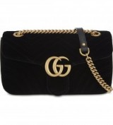 GUCCI Gg marmont small black velvet shoulder bag ~ designer bags ~ fashion trends for Autumn/Winter 2016-2017 ~ soft fabric ~ luxe handbags ~ luxury crossbody
