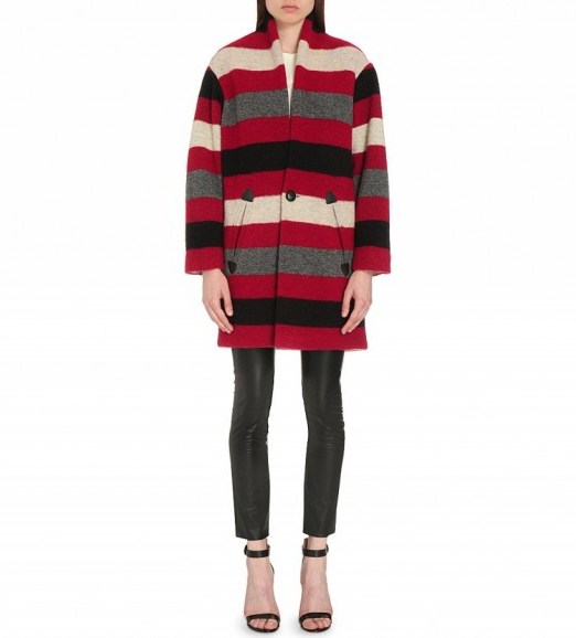 ISABEL MARANT ETOILE Gabrie wool-blend coat red – striped coats – stylish autumn outerwear – stripes – stripe design – relaxed fit coats – autumn designer fashion - flipped