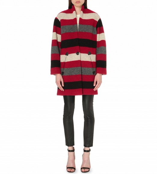 ISABEL MARANT ETOILE Gabrie wool-blend coat red – striped coats – stylish autumn outerwear – stripes – stripe design – relaxed fit coats – autumn designer fashion