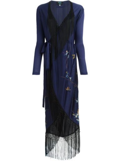 JEAN PAUL GAULTIER VINTAGE purple embroidered fringed kimono. Designer kimonos | long floaty jackets | silky coats | women’s fashion | luxe outerwear | wrap style - flipped