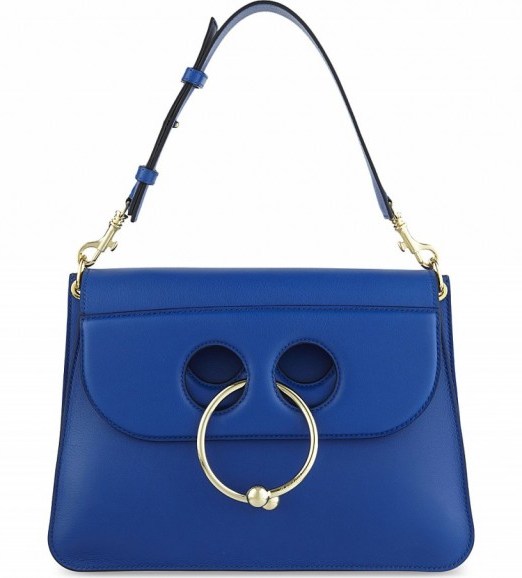 JW ANDERSON Pierce medium cobalt blue leather tote – designer shoulder bags – luxury handbags – gold toned barbell ring detail - flipped