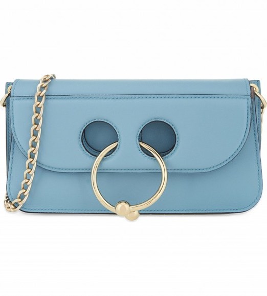 JW ANDERSON Pierce small baby blue leather cross-body bag – designer handbags – chain strap handle – gold ring detail – flap bags - flipped