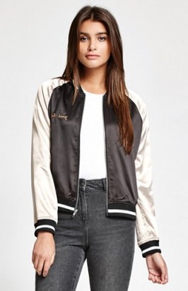 Kendall & Kylie Kendall & Kylie Two-Tone Satin Bomber Jacket. On-trend jackets | fashion trending now | casual weekend clothing | silky style fabric - flipped