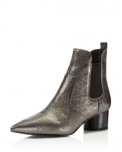 KENDALL + KYLIE Logan Metallic Pointed Toe Booties pewter – block mid heel boots – on trend style footwear – pointy toe ankle boot – autumn fashion - flipped