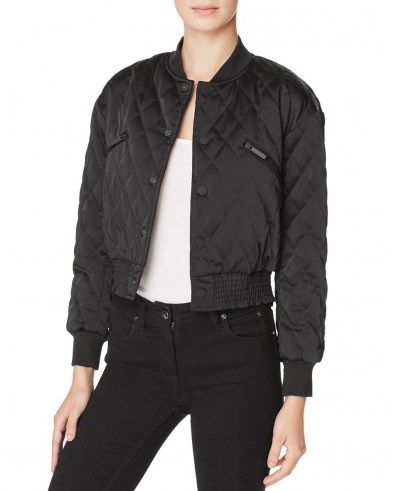 KENDALL + KYLIE Quilted Bomber Jacket in black – autumn jackets – casual winter outerwear – on trend fashion - flipped