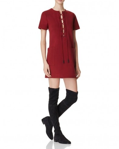 KENDALL + KYLIE Safari Lace-Up Dress bordeaux – dark red day dresses – autumn / winter fashion – casual style clothing – shift – fashion - flipped