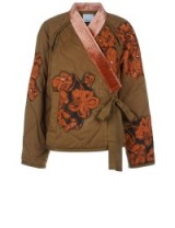 3.1 PHILLIP LIM Khaki Floral Appliqué Utility Jacket green ~ kimono inspired jackets ~ casual luxe ~ wrap style outerwear ~ designer fashion ~ quilted fabric ~ stand out from the crowd