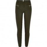 River Island Khaki twill skinny zip trousers. Womens casual pants | dark green autumn colours | autumnal tones | on trend fashion
