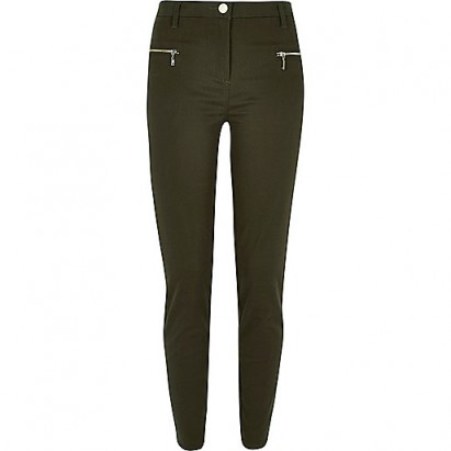 River Island Khaki twill skinny zip trousers. Womens casual pants | dark green autumn colours | autumnal tones | on trend fashion