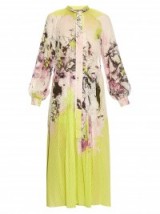 ROBERTO CAVALLI Kimono floral-print silk-georgette dress. Oriental style flower prints | designer fashion | luxe dresses | semi sheer clothing | chartreuse-yellow polka dot fabric