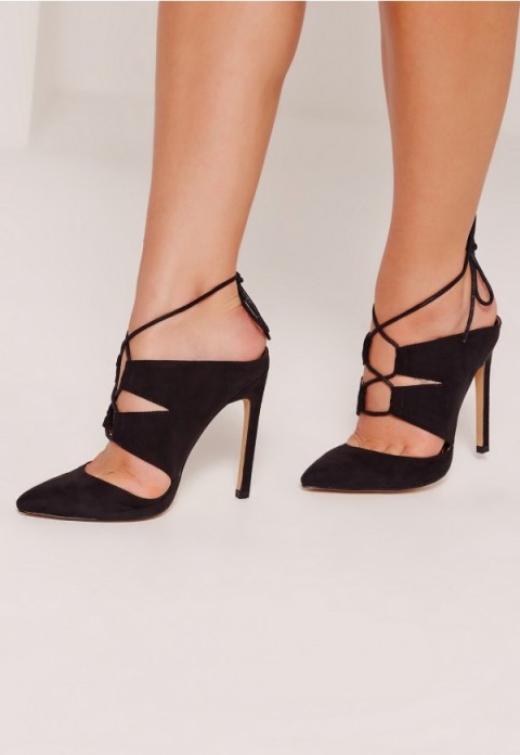missguided lace up court mule in black. Lace ties ~ high heels ~ going ...
