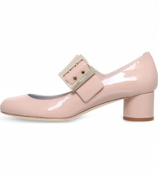 LANVIN Mary jane leather courts – nude patent mary janes – block mid heels – designer shoes – oversized buckle – thick strap - flipped