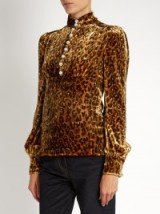 HILLIER BARTLEY Leopard-print velvet blouse ~ Victoriana style blouses ~ high neck ~ Autumn tones ~ autumnal colours ~ soft rich fabric ~ womens designer tops ~ animal prints ~ pearl buttons ~ button front