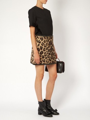 NO. 21 Leopard-print wool-blend mini skirt ~ animal prints ~ short printed skirts ~ Autumn fashion ~ crystal embellished trim ~ brown tones - flipped