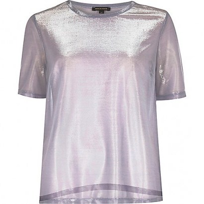 River Island Light metallic purple sheer T-shirt ~ trending tees ~ shiny tops ~ on trend fashion ~ see-through t-shirts - flipped