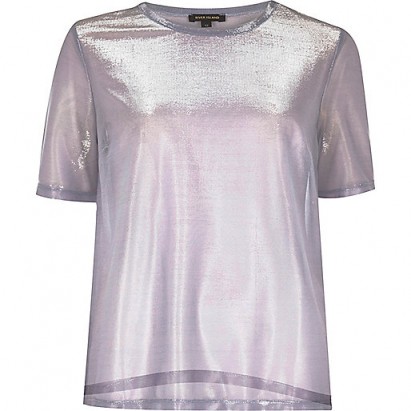 River Island Light metallic purple sheer T-shirt ~ trending tees ~ shiny tops ~ on trend fashion ~ see-through t-shirts