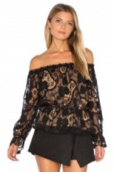 LINE & DOT Juliette off the shoulder top ~ black lace bardot tops ~ boho style fashion ~ feminine look ~ semi sheer blouses