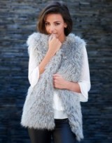 LIPSY LOVE MICHELLE KEEGAN GREY FAUX FUR GILET. Fluffy gilets | autumn outerwear | luxe style sleeveless jackets | furry fashion