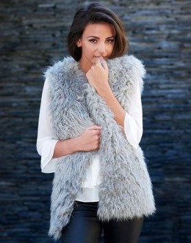 LIPSY LOVE MICHELLE KEEGAN GREY FAUX FUR GILET. Fluffy gilets | autumn outerwear | luxe style sleeveless jackets | furry fashion - flipped
