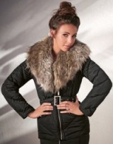 LIPSY LOVE MICHELLE KEEGAN SHAWL FUR BLACK PUFFER JACKET. Warm belted jackets | quilted puffa | stylish outerwear | on trend fashion