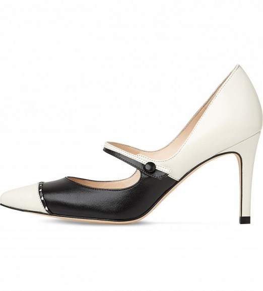 LK BENNETT Laylah leather mary-jane pumps – ivory & black shoes – mary janes – pointed toe high heels - flipped