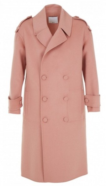 Tibi LUXE DOUBLE FACED WOOL MAXI COAT in monticello peach. Luxury winter fashion | long military style coats | women’s stylish fashion | smart outerwear - flipped