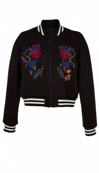 Tibi MARISOL EMBROIDERED BOMBER BLACK. Casual jackets | on-trend outerwear | sports luxe fashion | floral embroidery