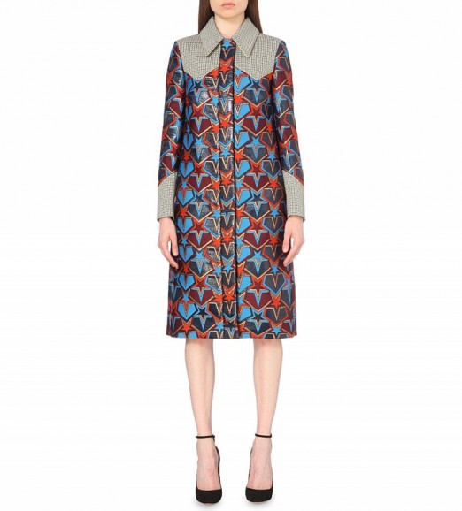 MARY KATRANTZOU Star jacquard coat – statement coats – luxury designer fashion – stars – bold prints – structured outerwear