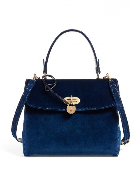 Ralph Lauren Medium Velvet Tiffin Bag Prussian blue ~ chic handle top bags ~ stylish shoulder bags ~ designer handbags ~ luxe accessories ~ 2016-2017 fashion trends - flipped