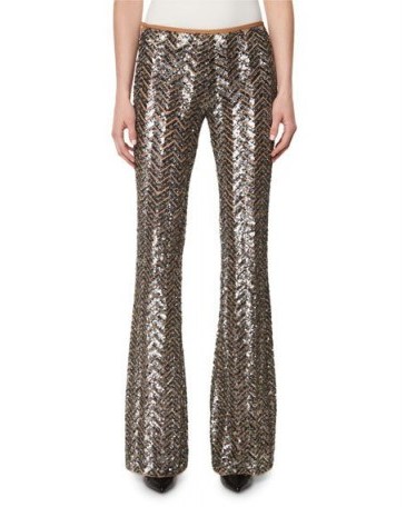 Michael Kors Collection Metallic Herringbone Paillette Pants in Silver ~ metallics ~ designer fashion ~ luxe trousers - flipped